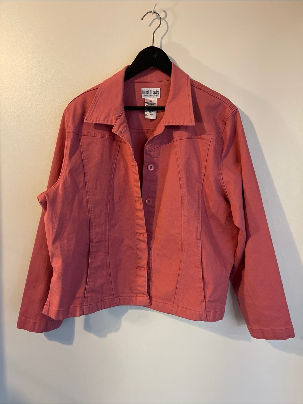 French Dressing Jeans Womens Pink Denim Jacket Button Up 16